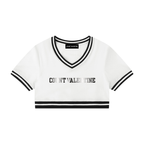 Women's Color Block V-Neck Crop T-Shirt